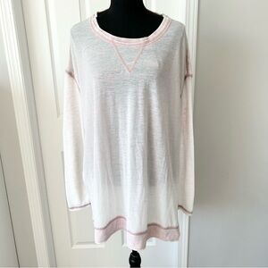 Z Supply Semi Sheer Oversized Distressed Lightweight Crew Neck Top  with Slits